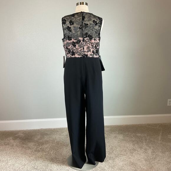 JS Collections Sequined Lace and Crepe Wide Leg Pant Jumpsuit Black Size 18 - Picture 6 of 12